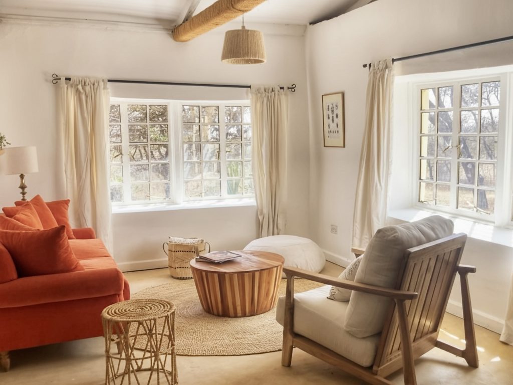 Living room of our Giraffe Eco Cottage - stay with us!